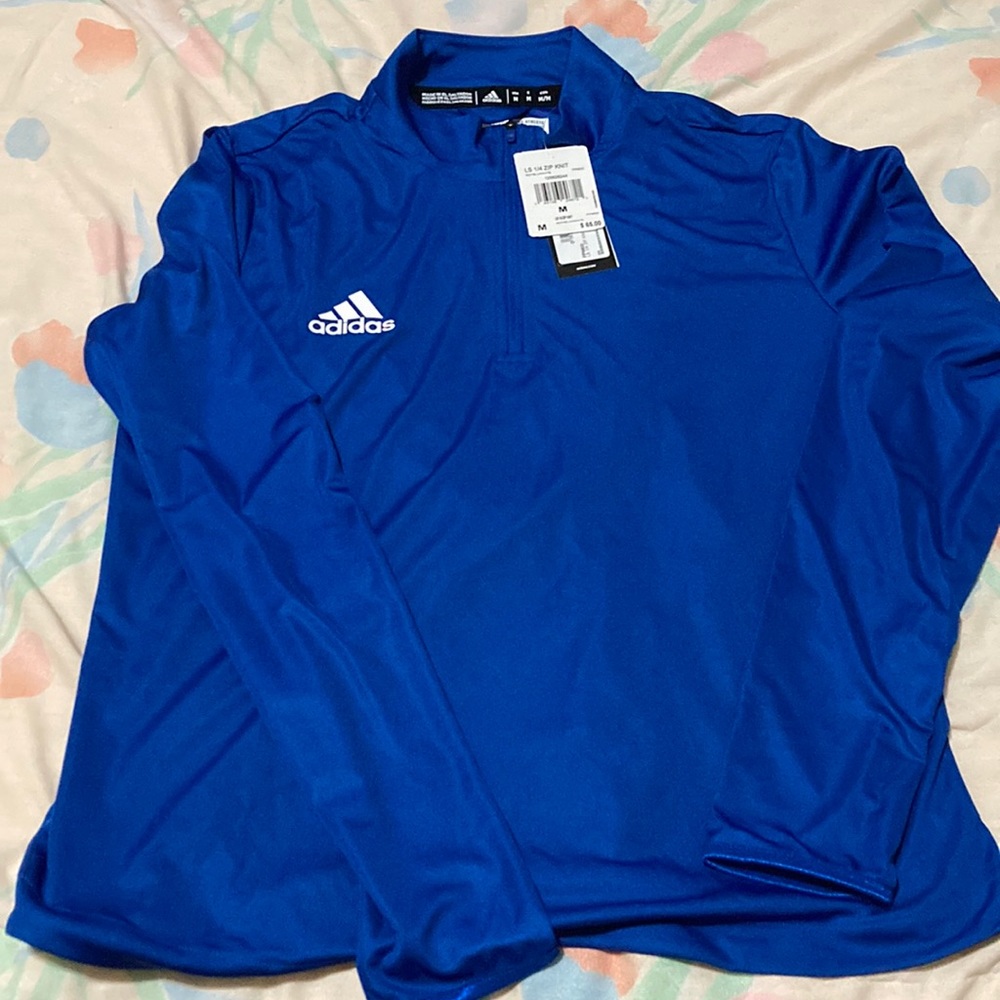 NWT Adidas Team Issue Knit Shirt - 1/4 Zip Knit Long Sleeve Medium Royal Blue